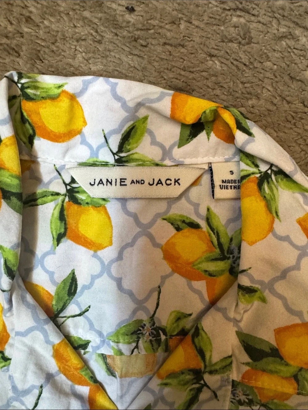 Janie and Jack White Button-Up Shirt with Yellow Lemon Print